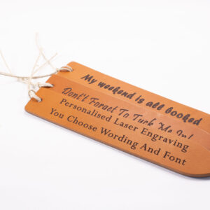 personalised laser engraving bookmarks in brown made from high quality premium vegetable tanned leather for heat pressed leather