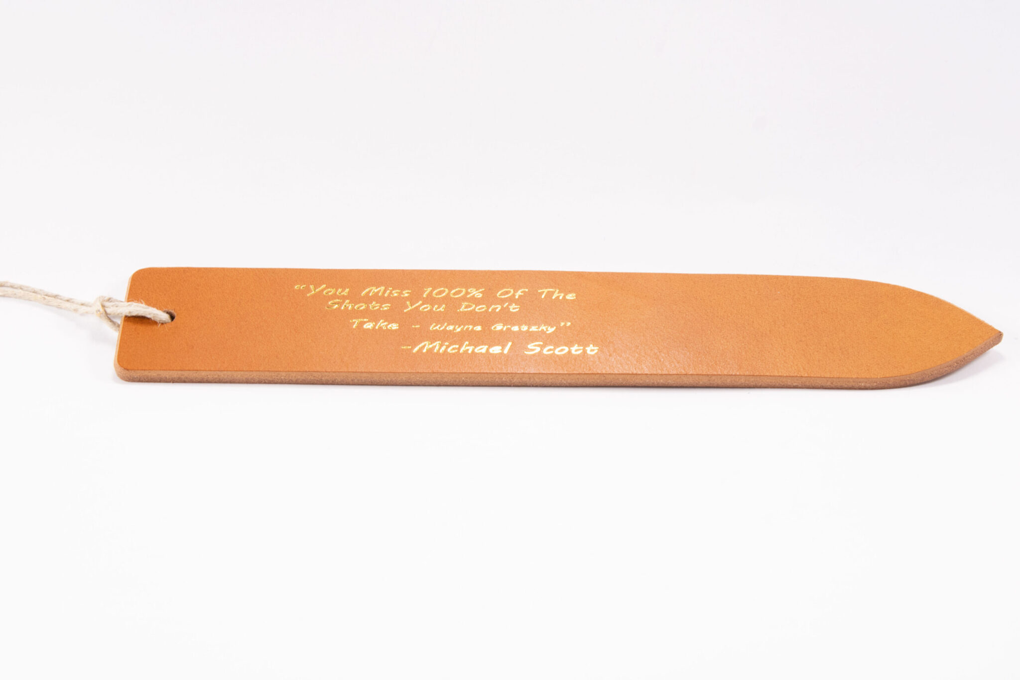 Product image of FredFloris leather bookmark with quotes, heat pressed with gold foil