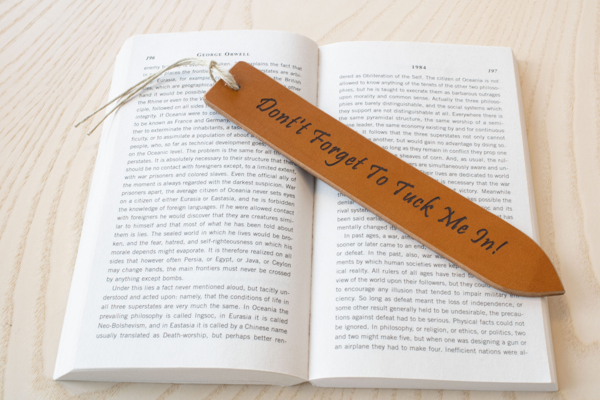 Laser engraved leather bookmark made from Full-grain European Leather made in Sweden tanned in Italy