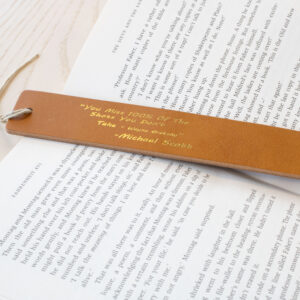 Product image of FredFloris leather bookmark with quotes, heat pressed with gold foil