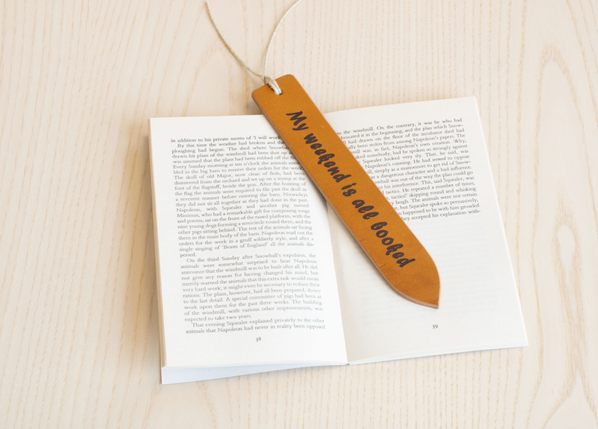 Laser engraved leather bookmark made from Full-grain European Leather made in Sweden tanned in Italy