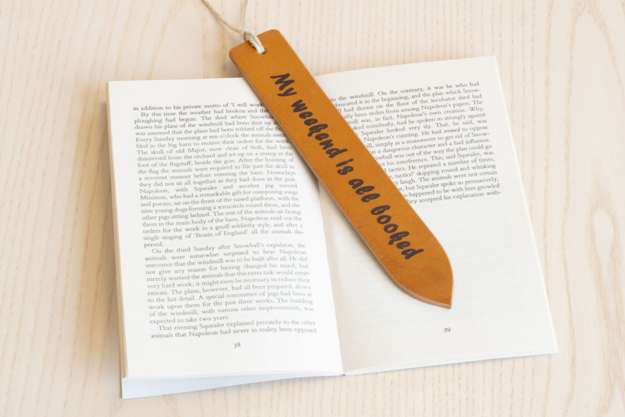 Laser engraved leather bookmark made from Full-grain European Leather made in Sweden tanned in Italy