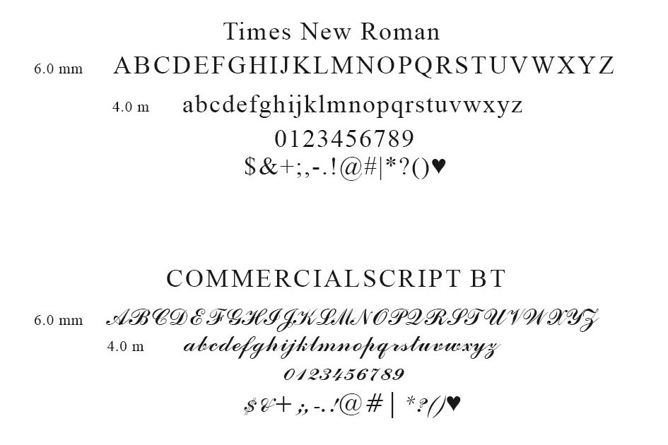 Fonts available for heat pressing