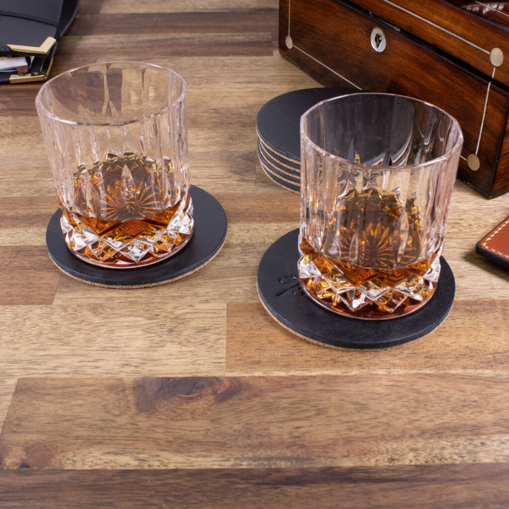 Product image of FredFloris black leather drink coasters