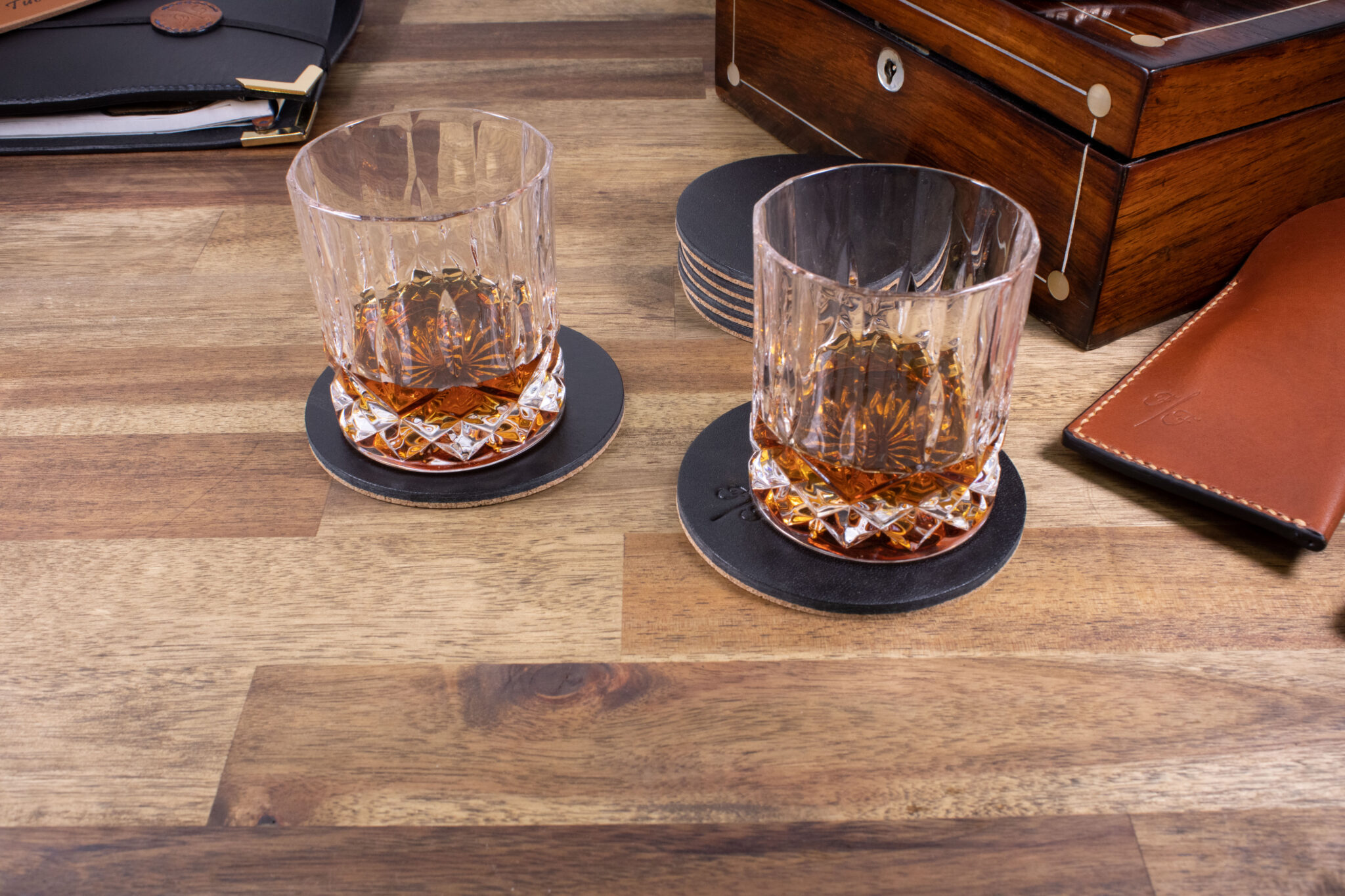 Product image of FredFloris black leather drink coasters