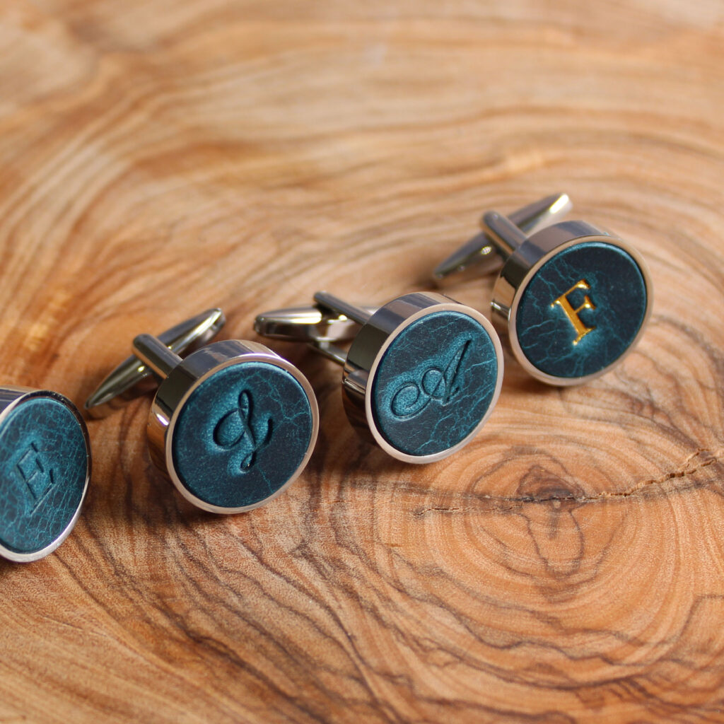 Product image of FredFloris Petrol leather shirt cufflinks