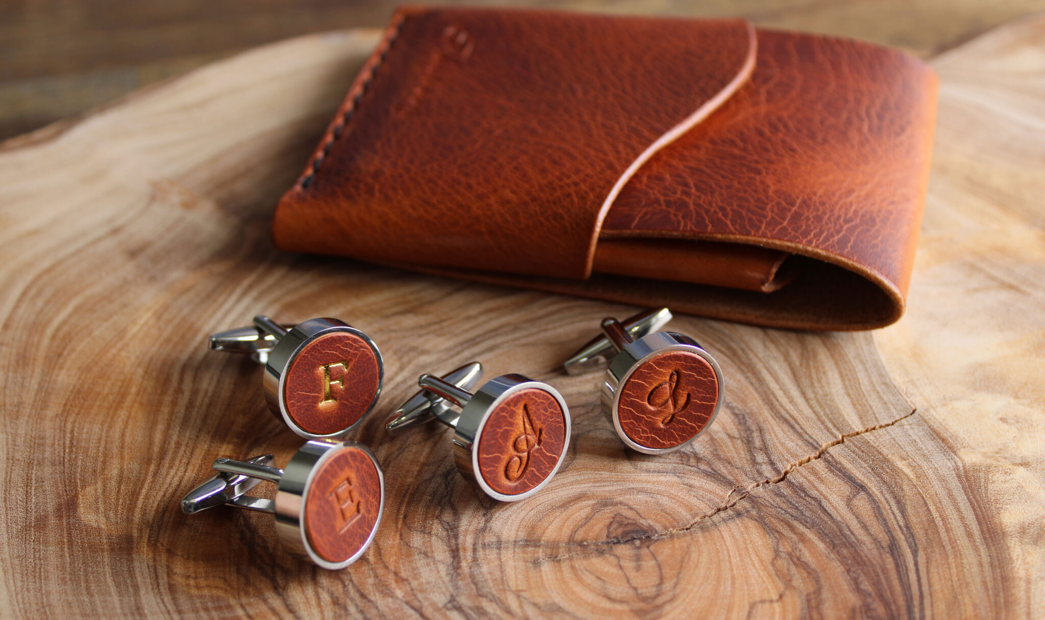 Product image of FredFloris Cark Cognac leather shirt cufflinks