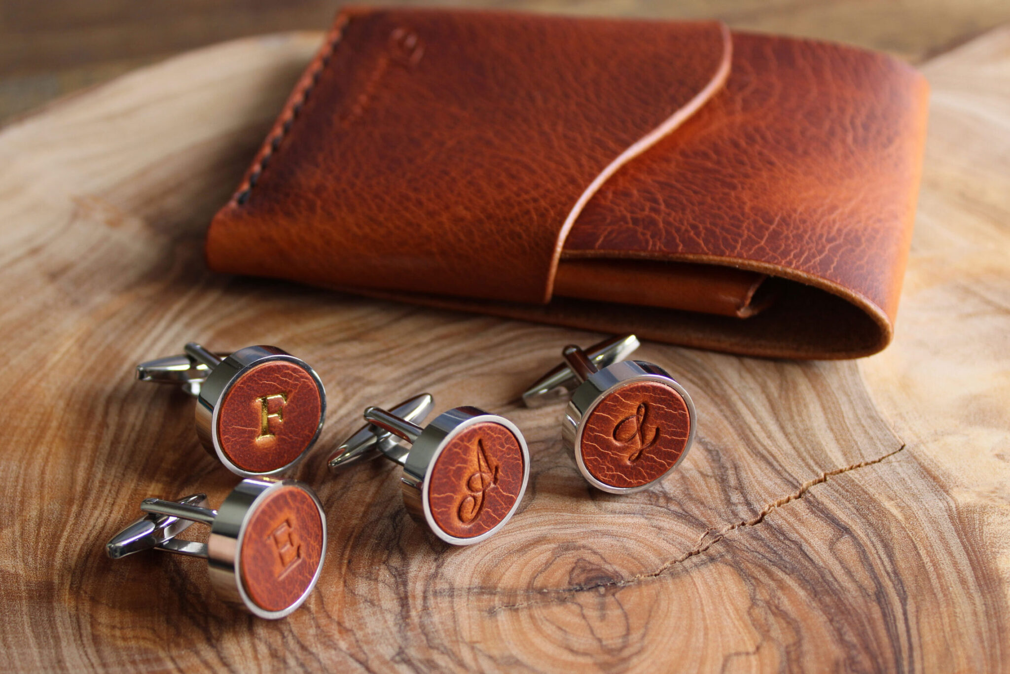 Product image of FredFloris Cark Cognac leather shirt cufflinks