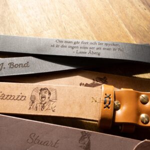 Ofrecemos grabado láser personalizado en nuestros cinturones de piel